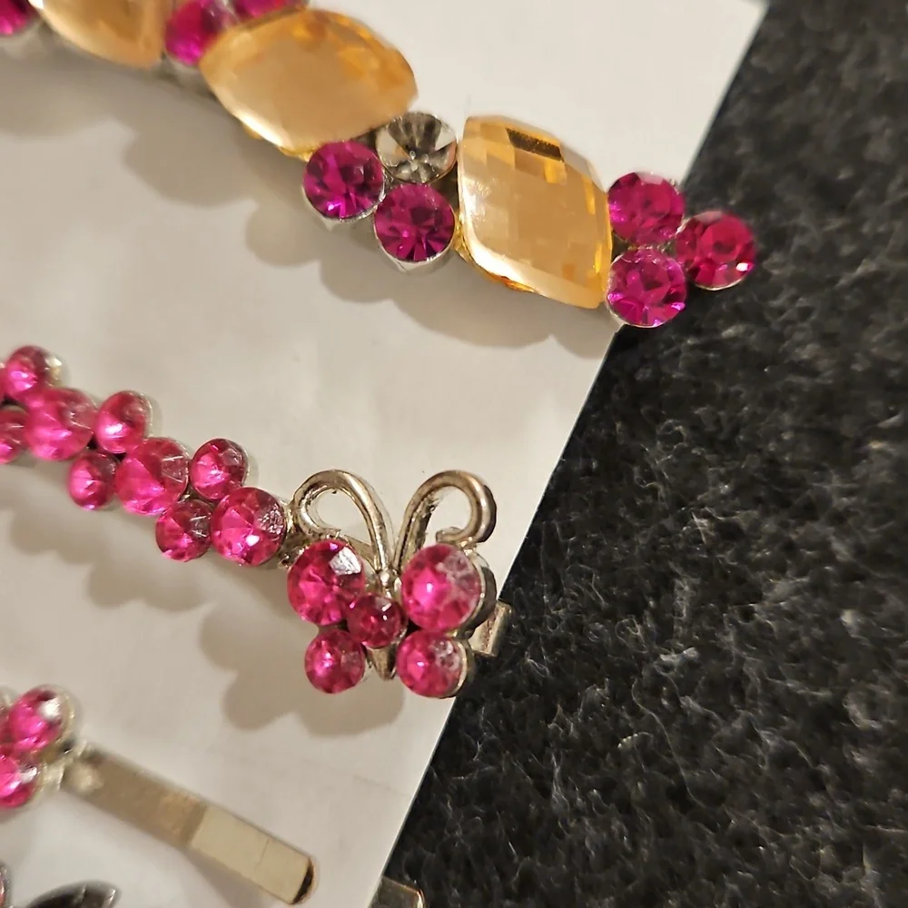 Set Of 4 Pink rhinestone hair pins Special Occasion Bun Braid Prom Party